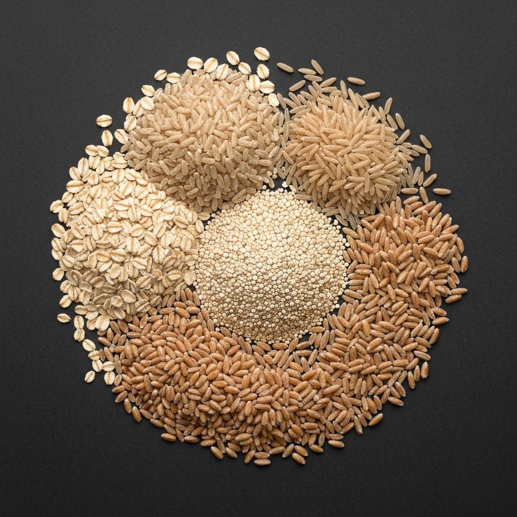 Verschiedene Vollkornprodukte und Getreidearten