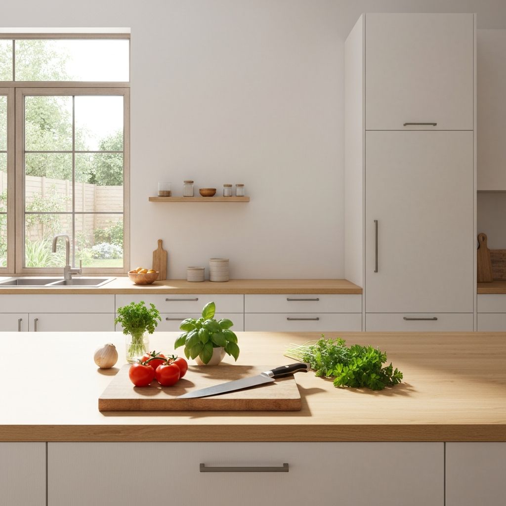 Moderne Küche mit frischen Zutaten